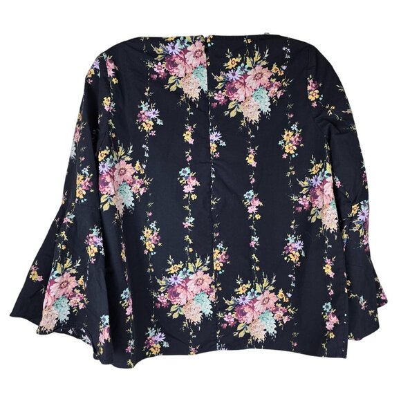 Alice + Olivia Floral Print Bell Sleeve Top XS Black Multicolor Cotton - Picture 2 of 7